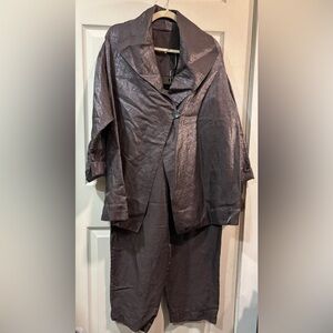 Robin Lane Organza Silk Shawl Collar Button Front Jacket & Palazzo Pants Set 5